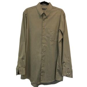 JOHN HENRY Vintage Men's 16 1/2 Sateen Button down long sleeve Green Khaki Shirt